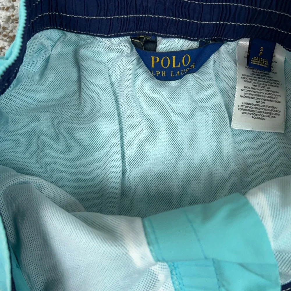 Polo Ralph Lauren Swim Trunks Mens Small Blue Cargo Mesh Lined Drawstring Pony